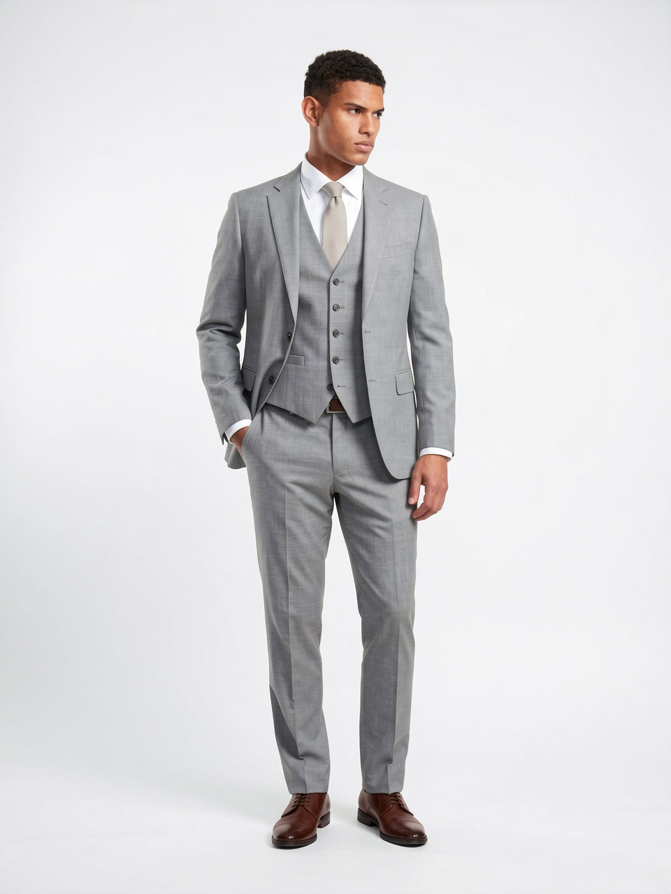 Costume Homme Slim 3 Pièces Gilet Mariage - Gris S