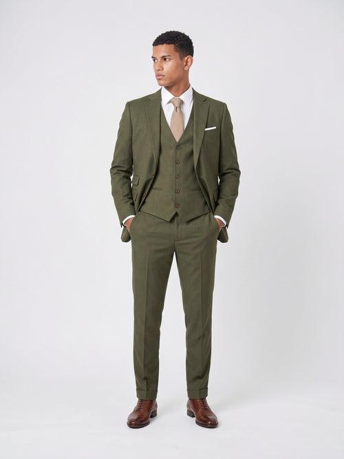 Costume Homme Slim 3 Pièces Gilet Mariage - Vert Kaki S