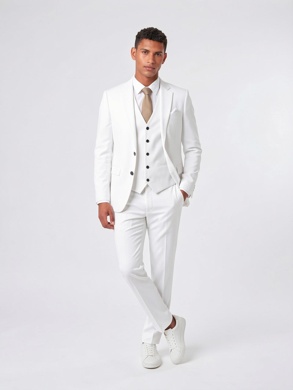 Costume Mariage Homme Slim Gilet Pièces 3 - Blanc S