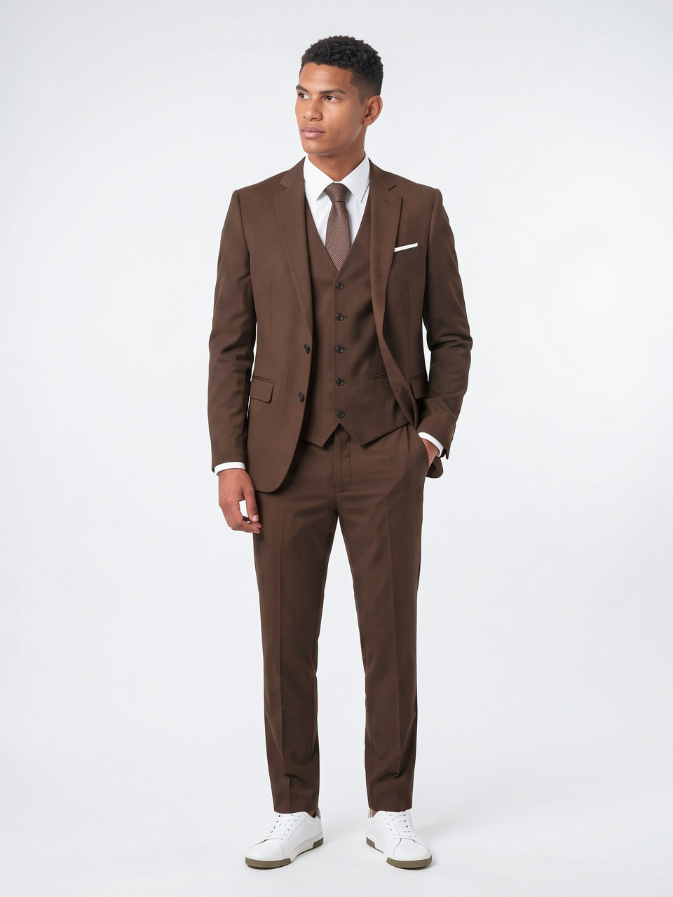 Costume Mariage Homme Slim Gilet Pièces 3 - Brun S