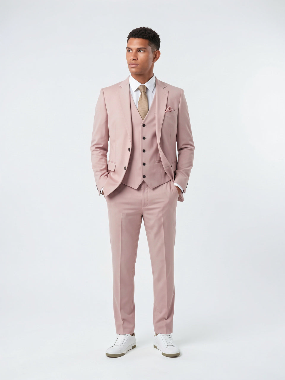 Costume Mariage Homme Slim Gilet Pièces 3 - Rose S
