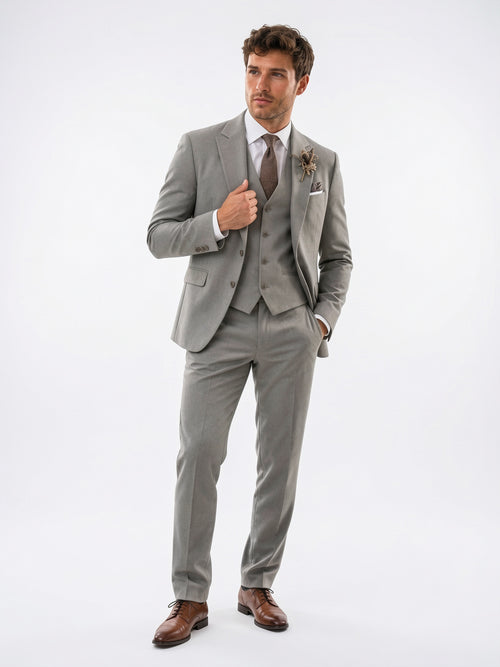 Costume Taillé 3 Pièces Homme Gilet Pantalon Ensemble - Gris S