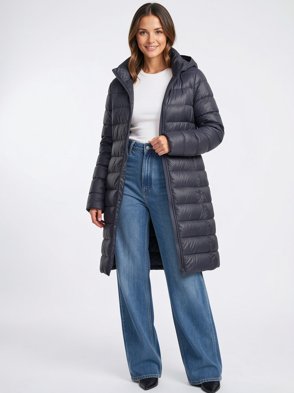 Doudoune Longue Capuche Matelassée Femme Manteau Hiver Chaud - Bleu M