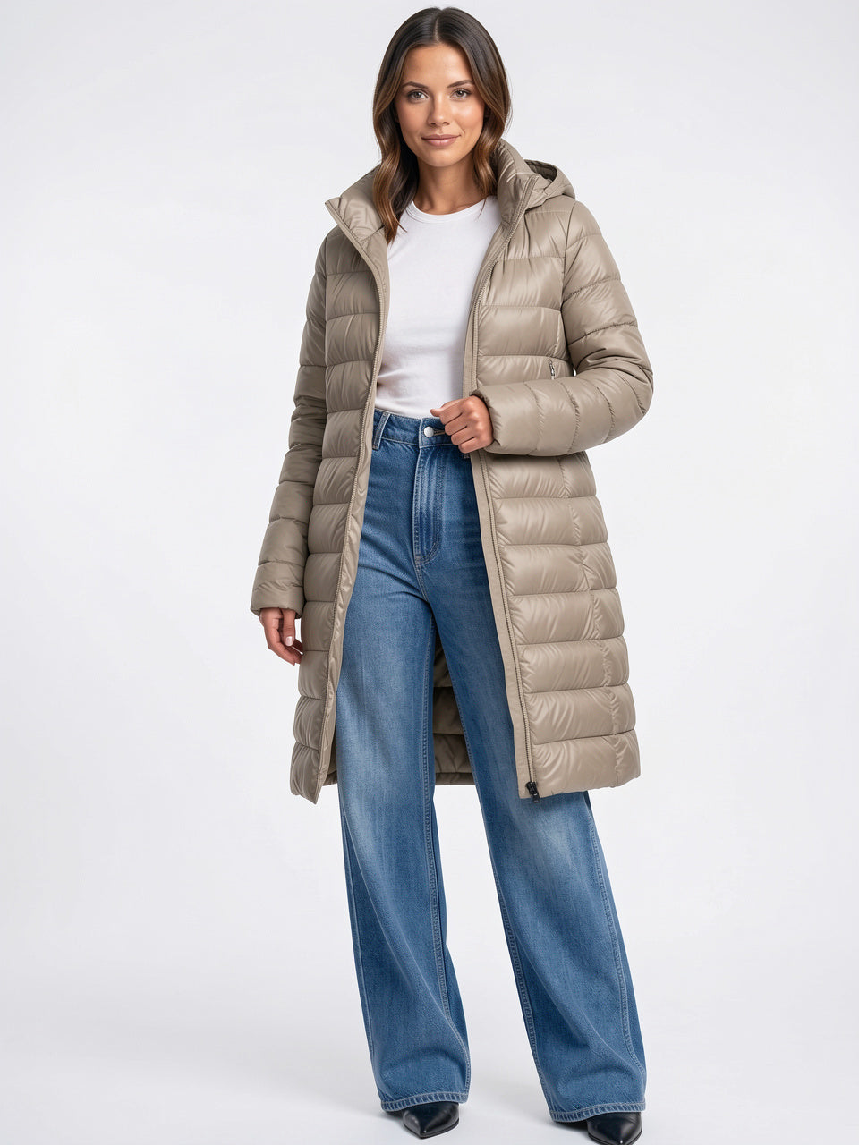 Doudoune Longue Capuche Matelassée Femme Manteau Hiver Chaud - Kaki M