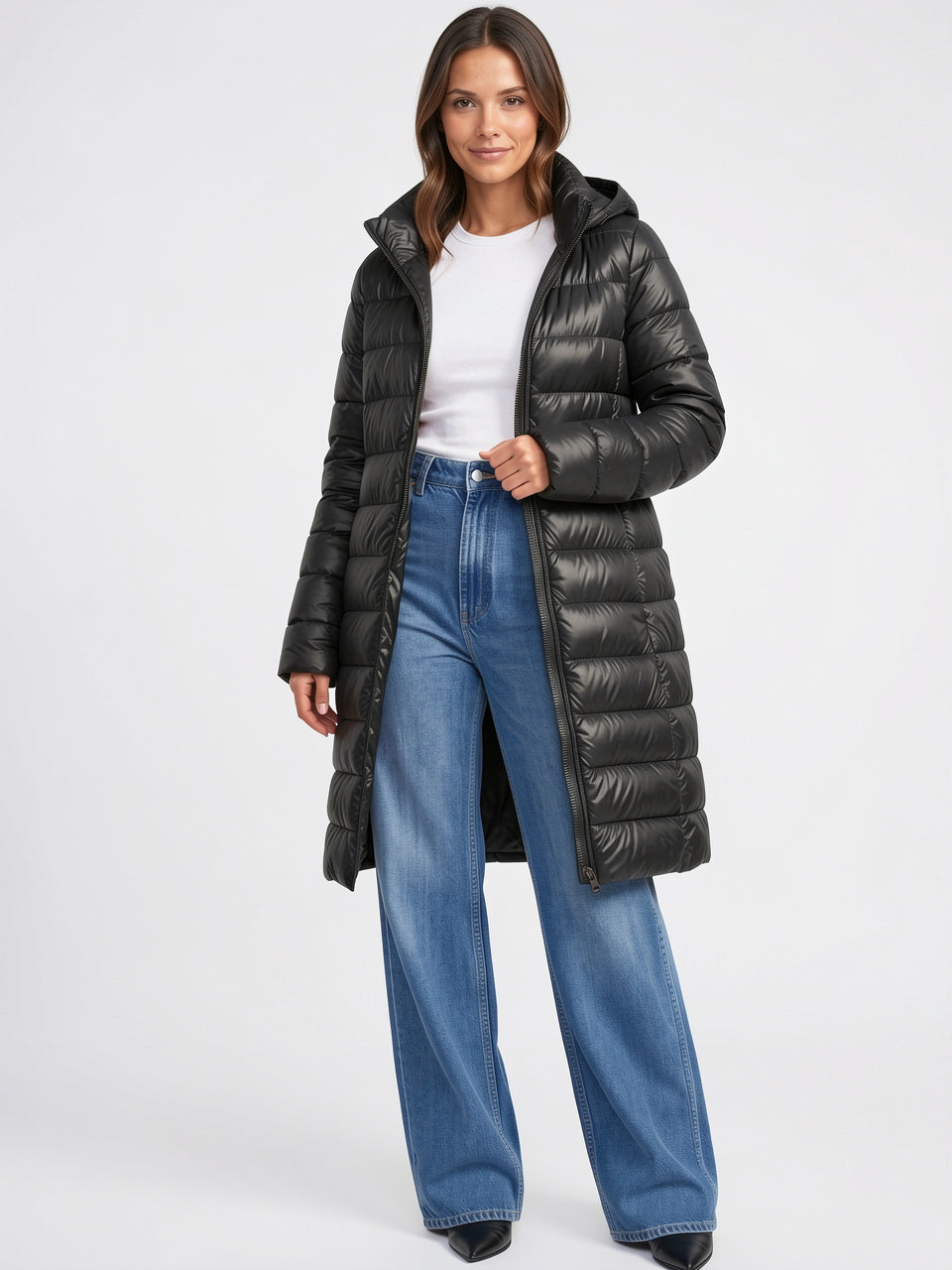 Doudoune Longue Capuche Matelassée Femme Manteau Hiver Chaud - Noir M