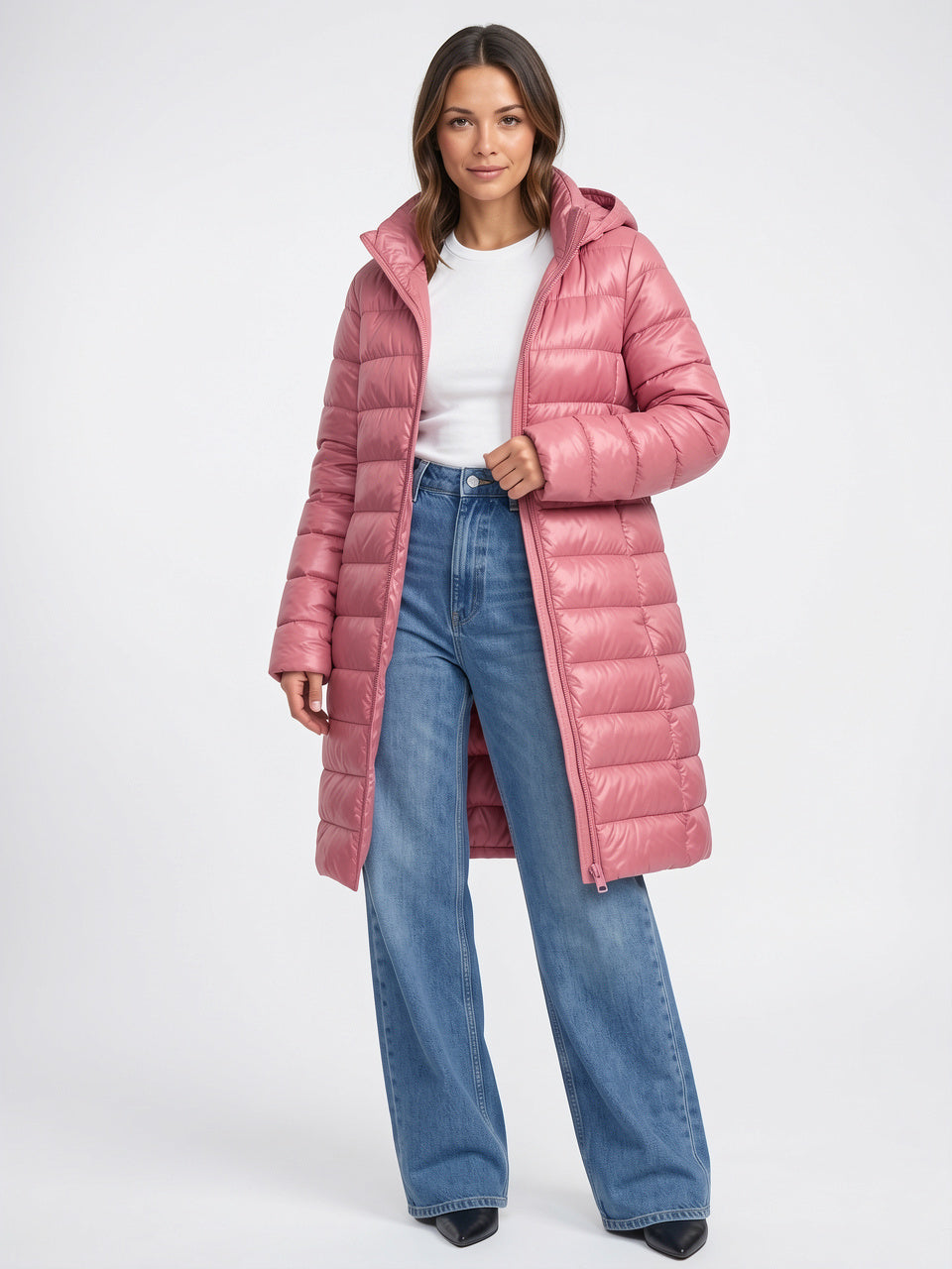 Doudoune Longue Capuche Matelassée Femme Manteau Hiver Chaud - Rose M