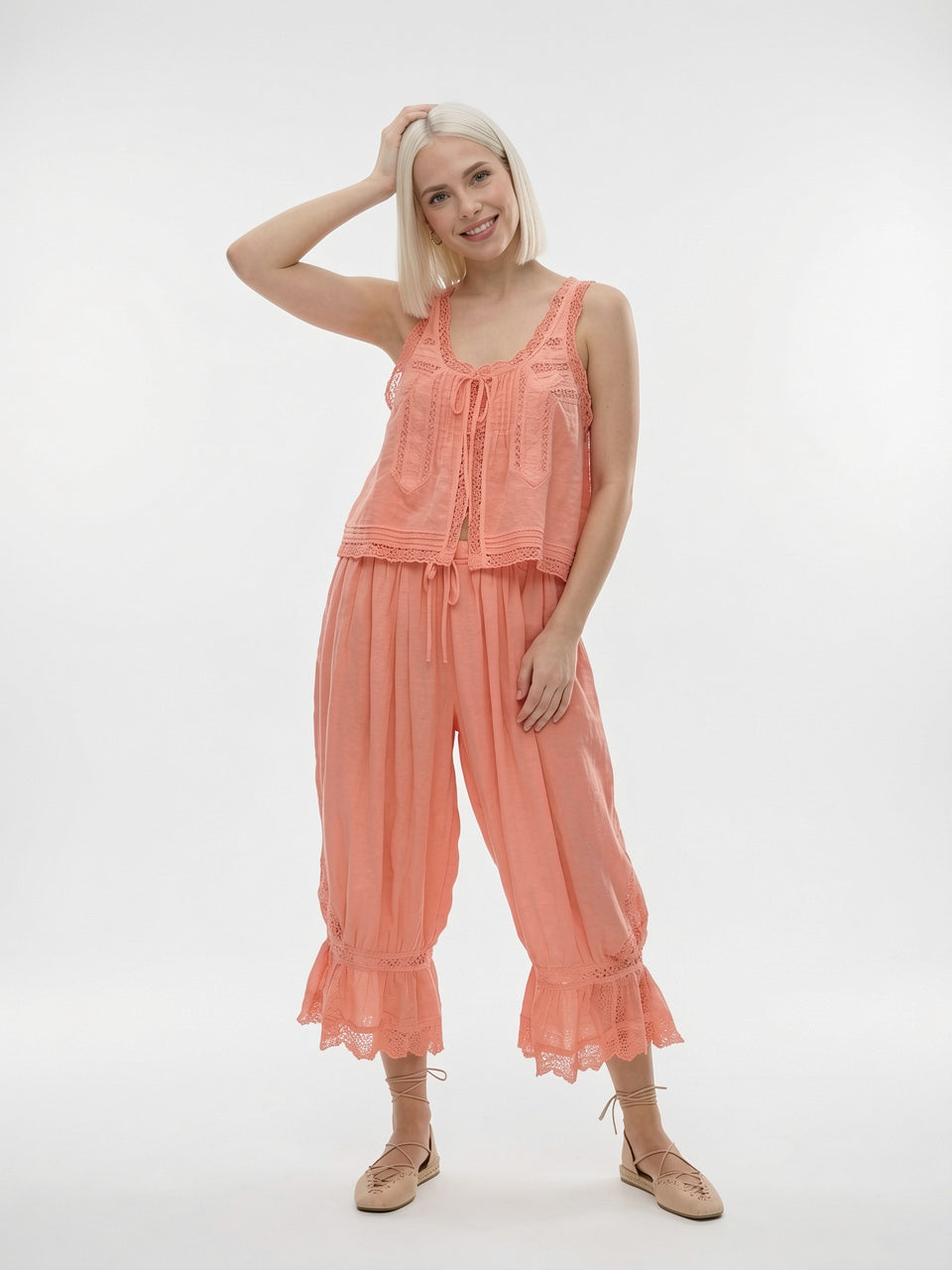 Ensemble 2 Pièces Dentelle Coton Palazzo Léger - 10