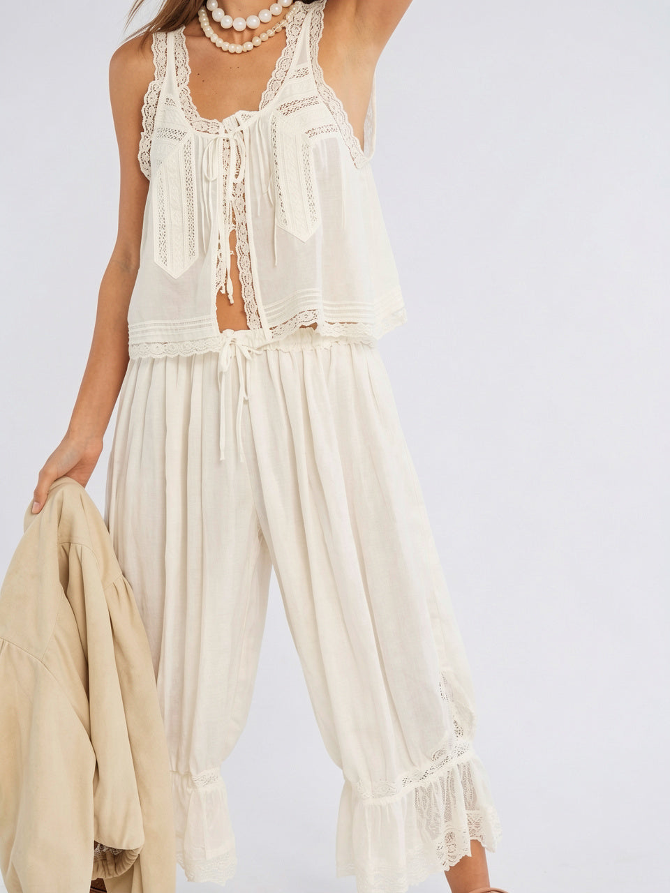 Ensemble 2 Pièces Dentelle Coton Palazzo Léger - 13