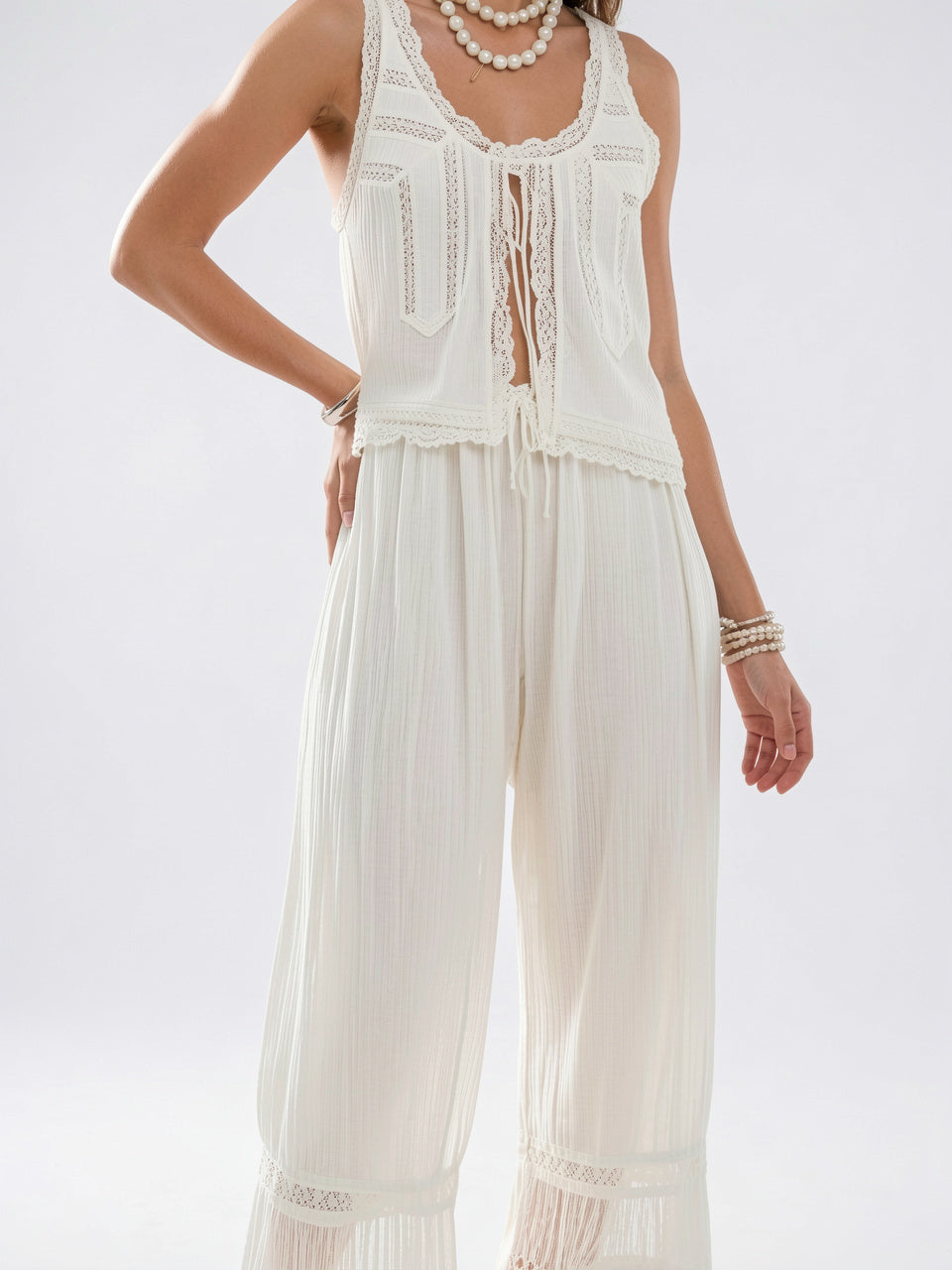 Ensemble 2 Pièces Dentelle Coton Palazzo Léger - 22
