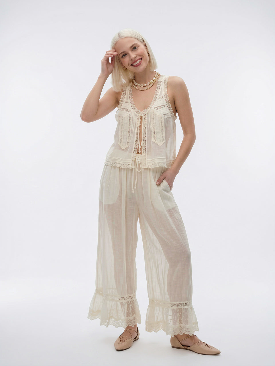 Ensemble 2 Pièces Dentelle Coton Palazzo Léger - 9