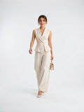 Ensemble 2 Pièces Femme Col V Haut Palazzo - Blanc S