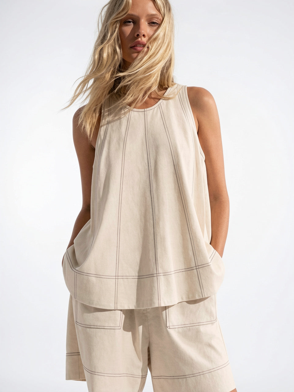 Ensemble 2 Pièces Femme Coton Shorts Été - Blanc XS