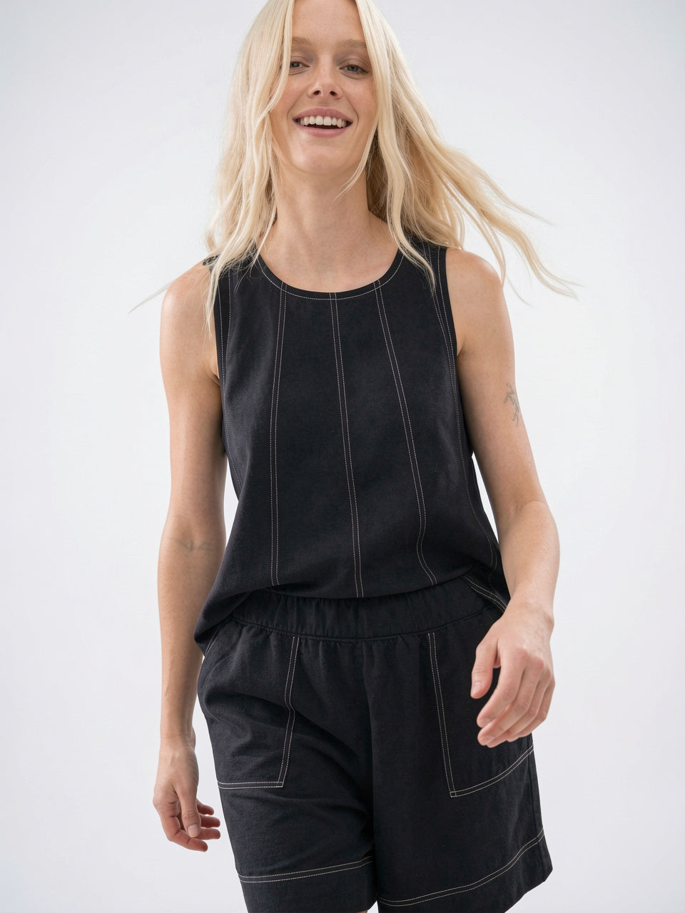 Ensemble 2 Pièces Femme Coton Shorts Été - Noir XS