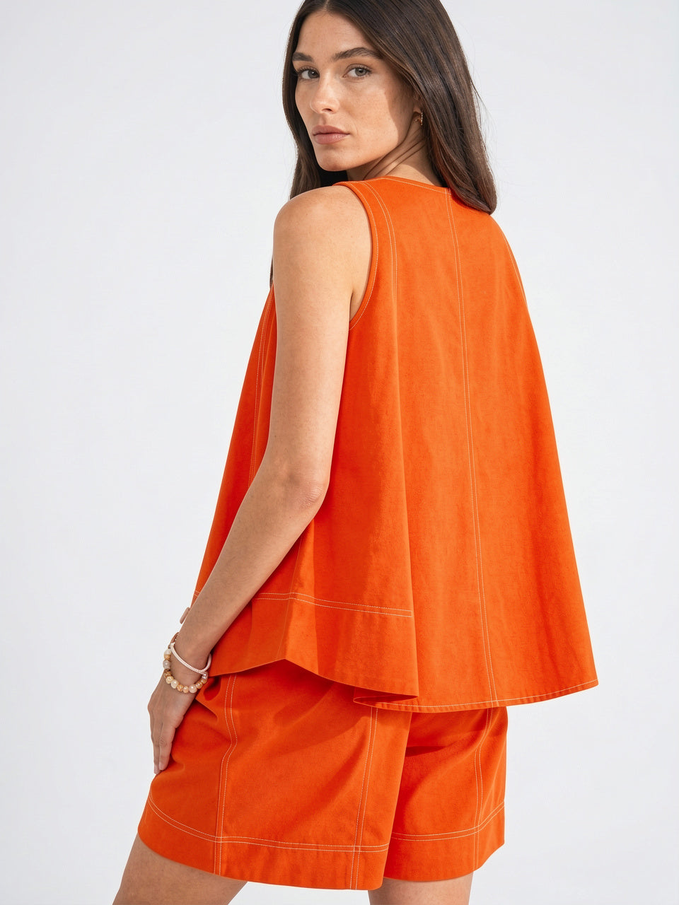 Ensemble 2 Pièces Femme Coton Shorts Été - Orange XS
