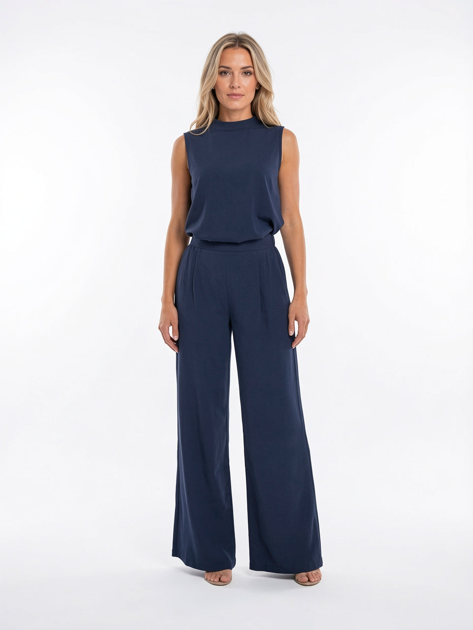 Ensemble 2 Pièces Femme Palazzo Sans Manches Coordonné - Bleu Marine S