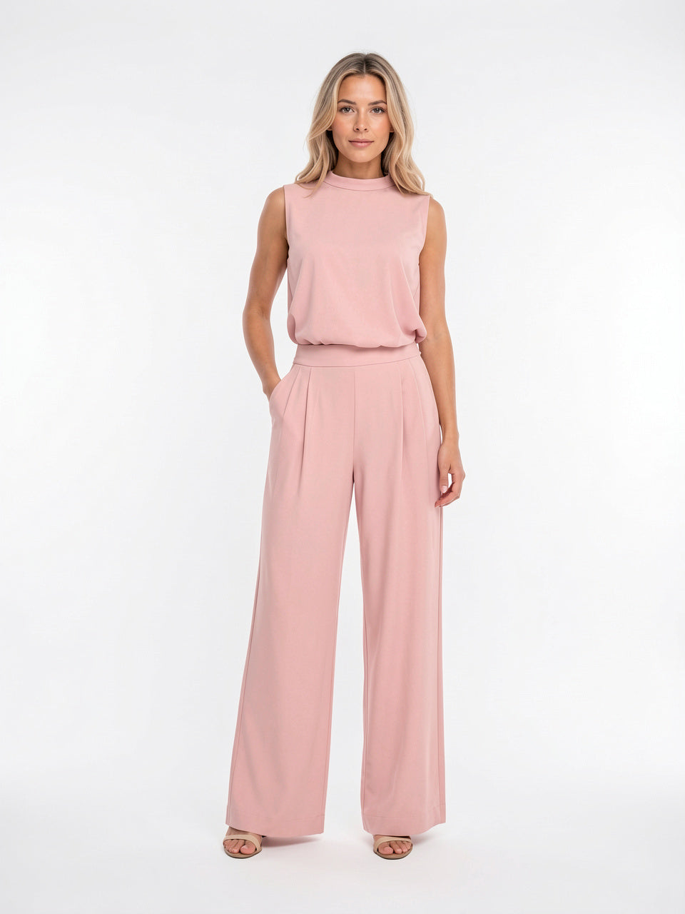 Ensemble 2 Pièces Femme Palazzo Sans Manches Coordonné - Rose S