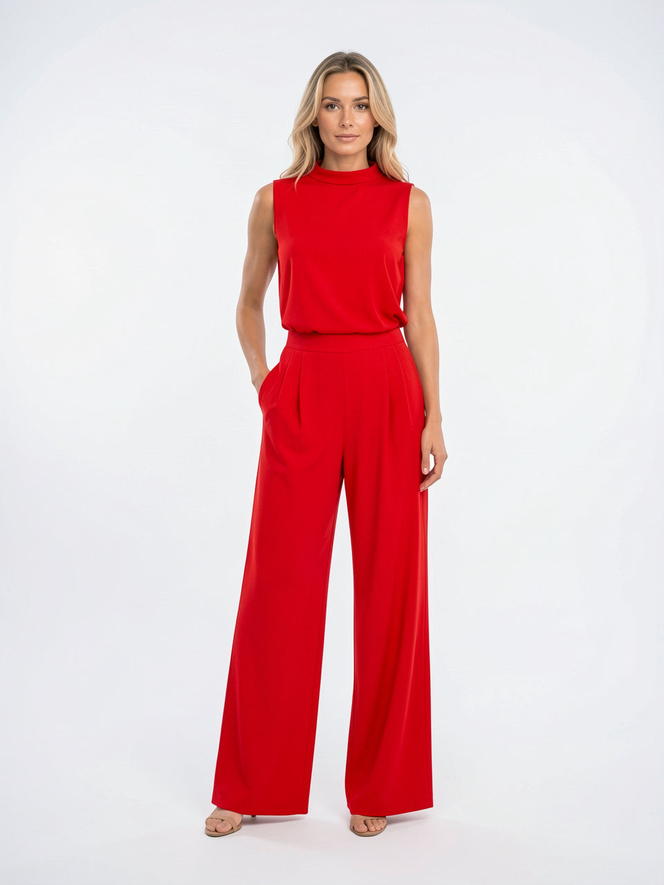 Ensemble 2 Pièces Femme Palazzo Sans Manches Coordonné - Rouge S