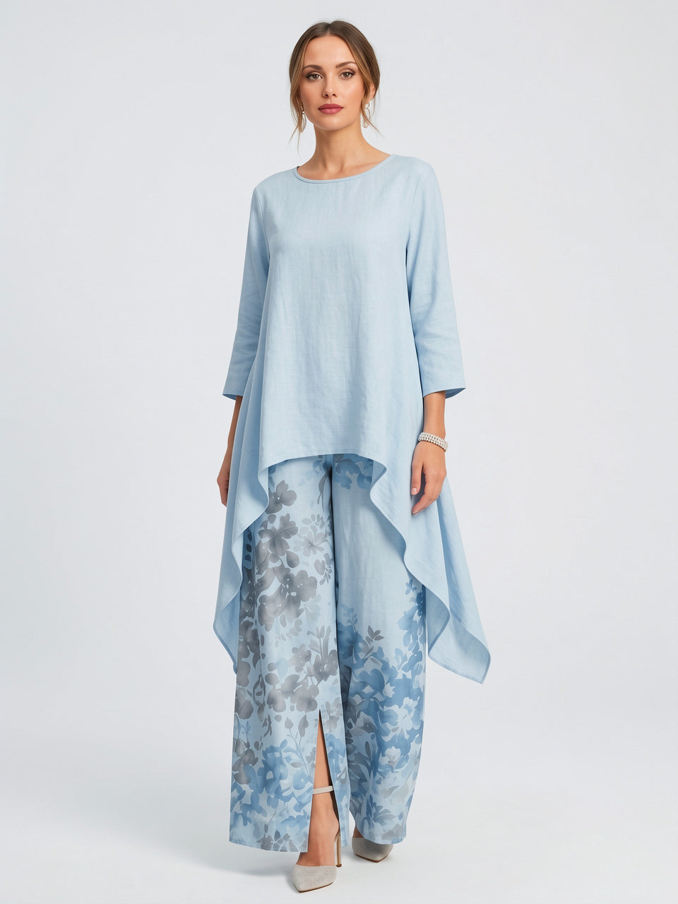 Ensemble 2 Pièces Tunique Palazzo Léger Loungewear Boho - Bleu S