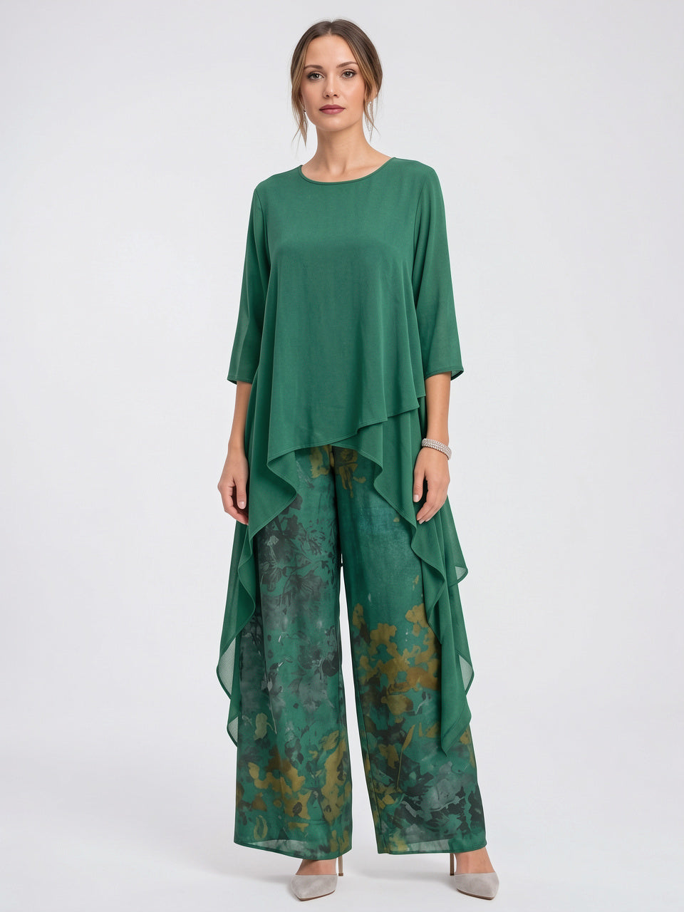 Ensemble 2 Pièces Tunique Palazzo Léger Loungewear Boho - Vert S