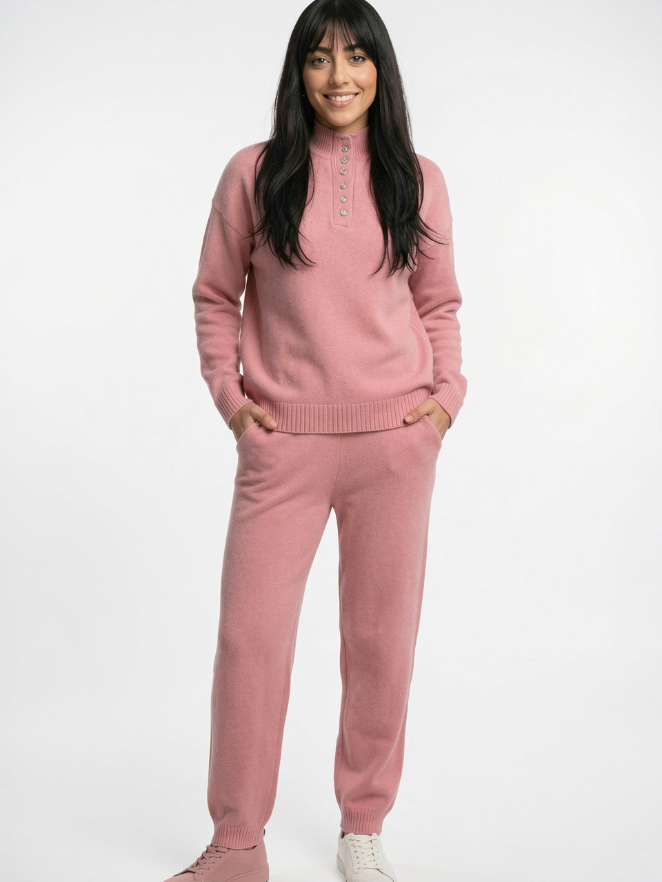 Ensemble Cachemire Femme Pull Polo Pantalon Large - 13