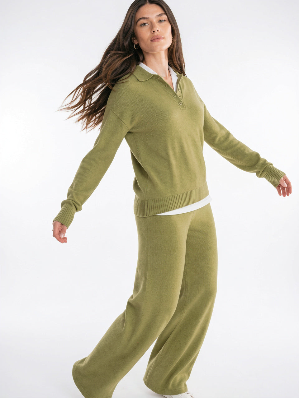 Ensemble Cachemire Femme Pull Polo Pantalon Large - 2