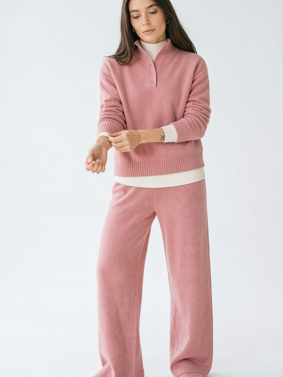 Ensemble Cachemire Femme Pull Polo Pantalon Large - 4