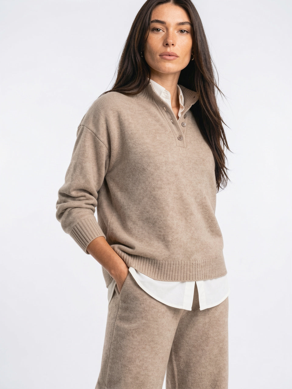 Ensemble Cachemire Femme Pull Polo Pantalon Large - 8