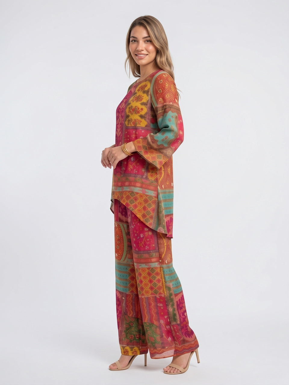 Ensemble Caftan Patchwork Imprimé Femme Deux Pièces Léger - 2
