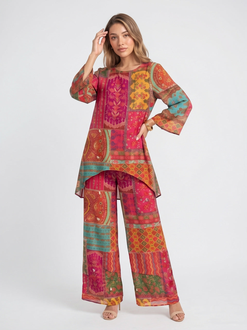 Ensemble Caftan Patchwork Imprimé Femme Deux Pièces Léger - 5