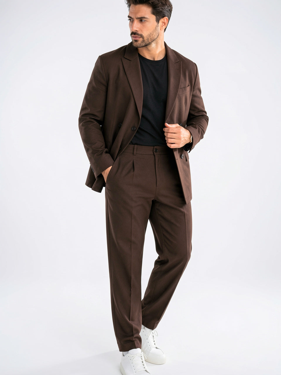 Ensemble Coordonné Blazer Costume Homme Pantalon Structuré Bureau - Marron S