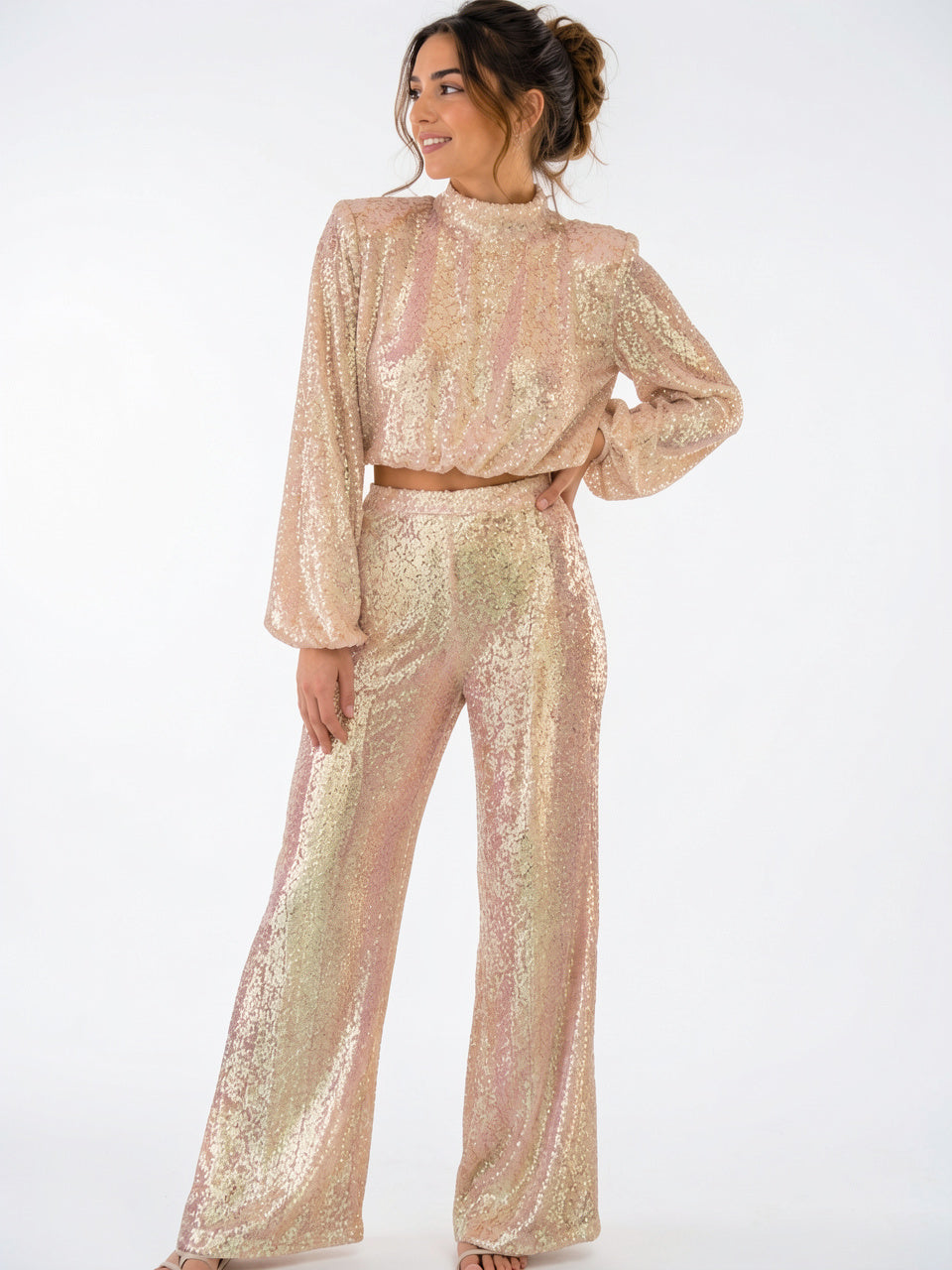 Ensemble Coordonné Paillettes Femme 2 Pièces Crop Top - 1