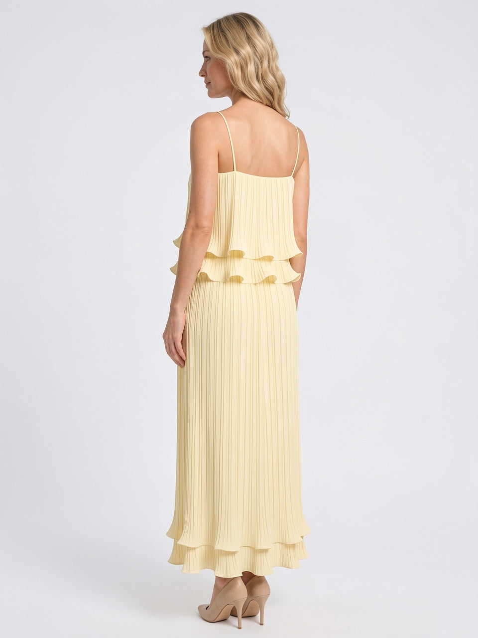 Ensemble Coordonné Plissé Volant Crop Top Jupe Longue - 2