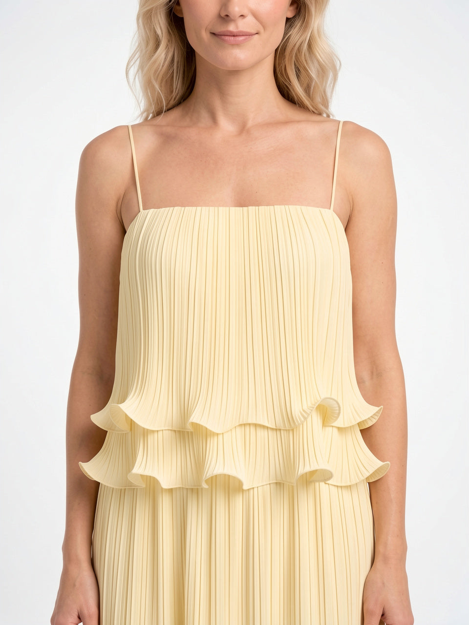 Ensemble Coordonné Plissé Volant Crop Top Jupe Longue - 4