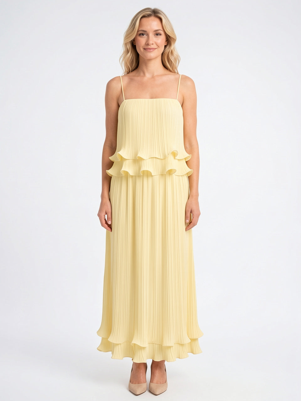 Ensemble Coordonné Plissé Volant Crop Top Jupe Longue - 5