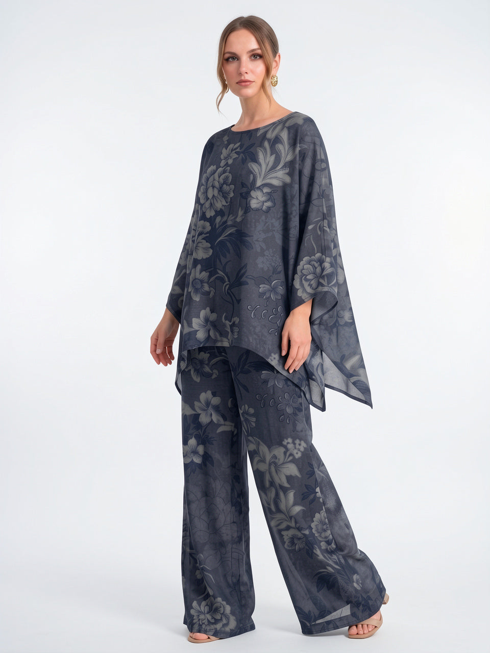 Ensemble Coordonné Poncho Palazzo Imprimé Floral Léger - 2
