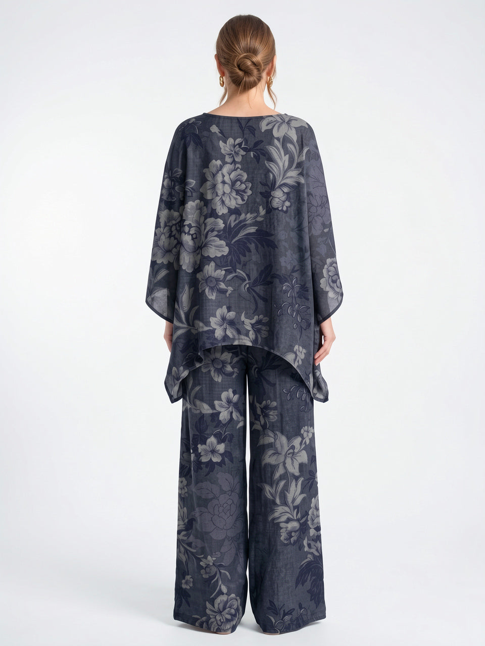 Ensemble Coordonné Poncho Palazzo Imprimé Floral Léger - 3