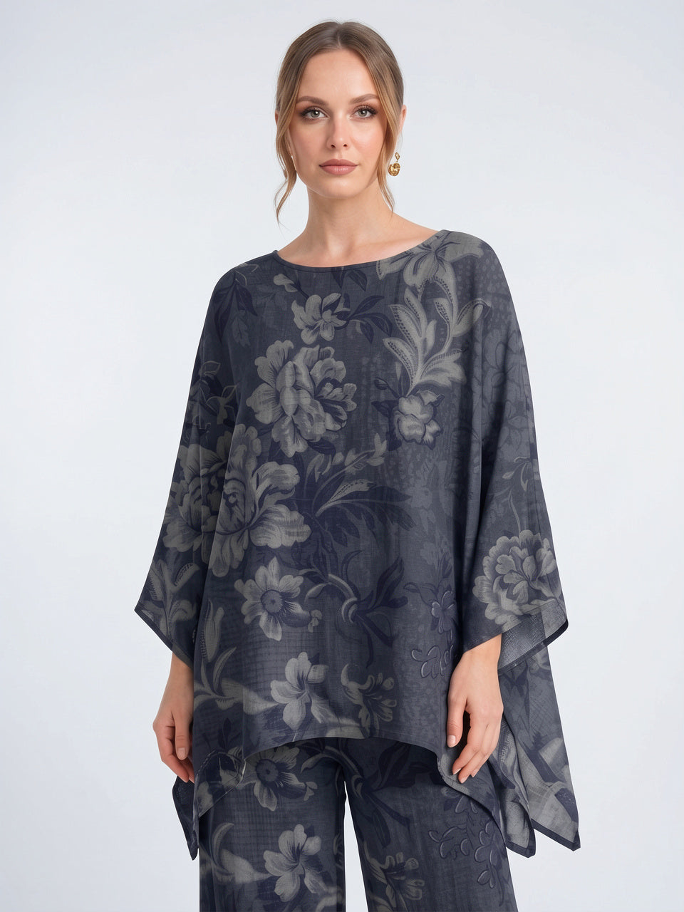 Ensemble Coordonné Poncho Palazzo Imprimé Floral Léger - 4