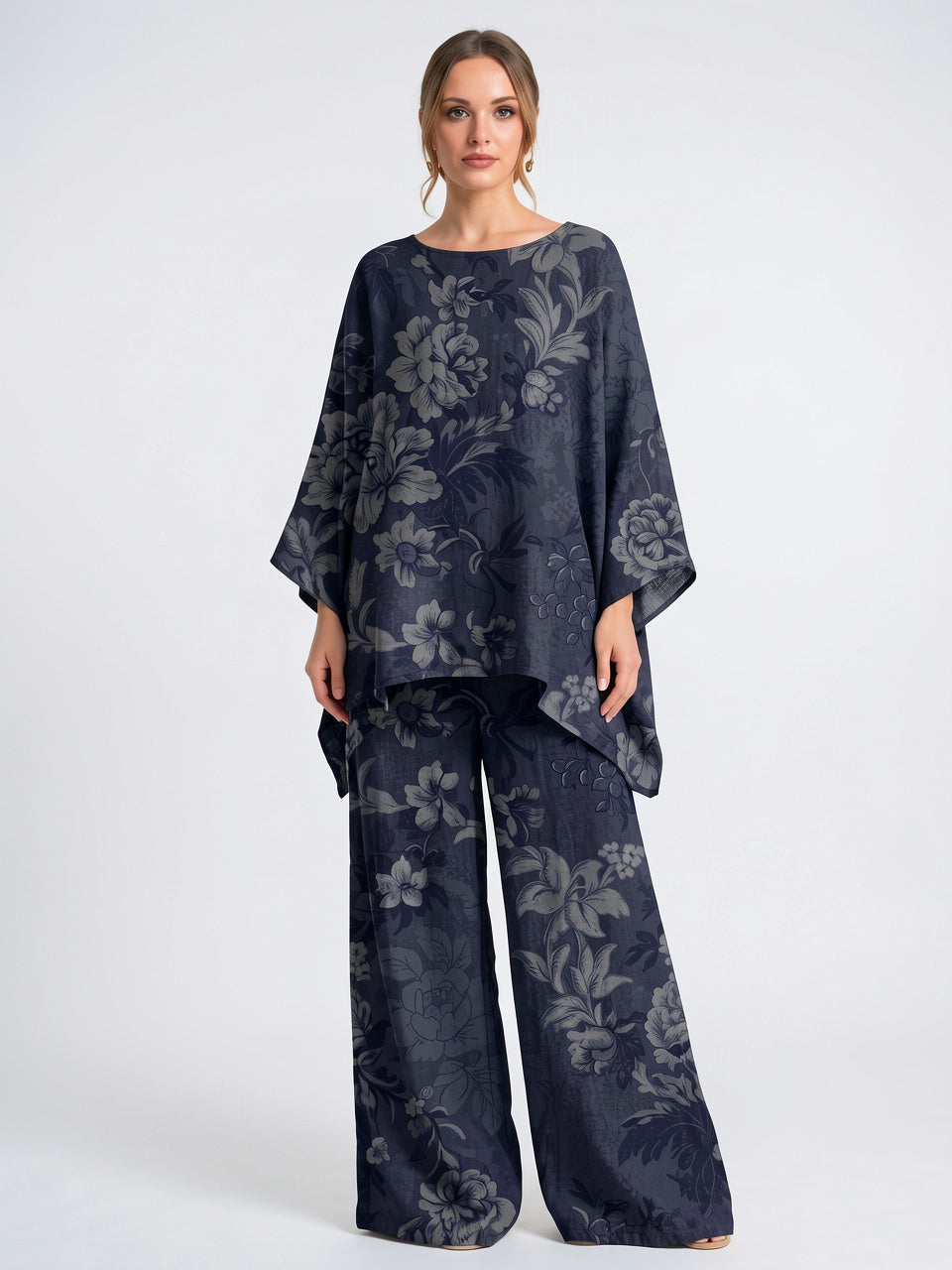 Ensemble Coordonné Poncho Palazzo Imprimé Floral Léger - 5