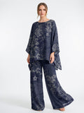 Ensemble Coordonné Poncho Palazzo Imprimé Floral Léger - Bleu XS