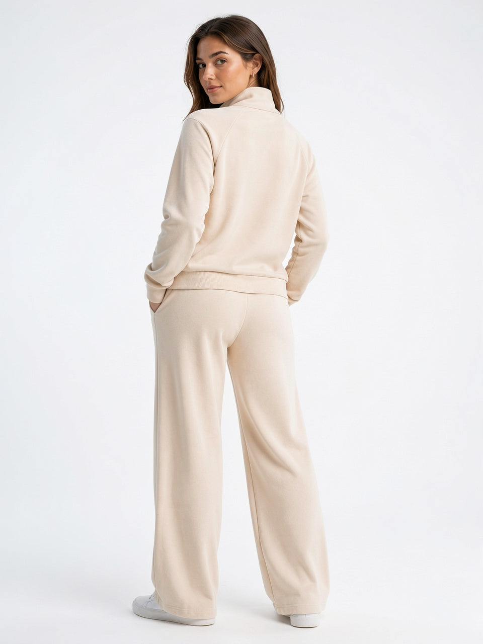 Ensemble Détente Demi-Zip Sweat Pantalon Jambe Large Femme - 2