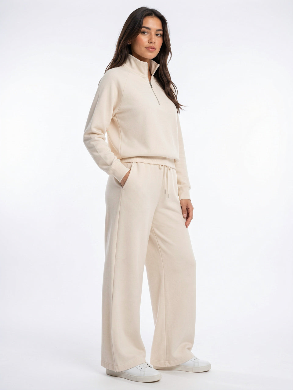 Ensemble Détente Demi-Zip Sweat Pantalon Jambe Large Femme - 3