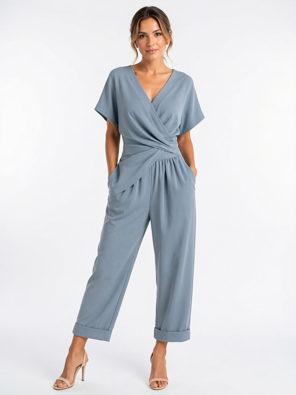 Ensemble Deux Pièces Femme Bardot Col V Été - Bleu S