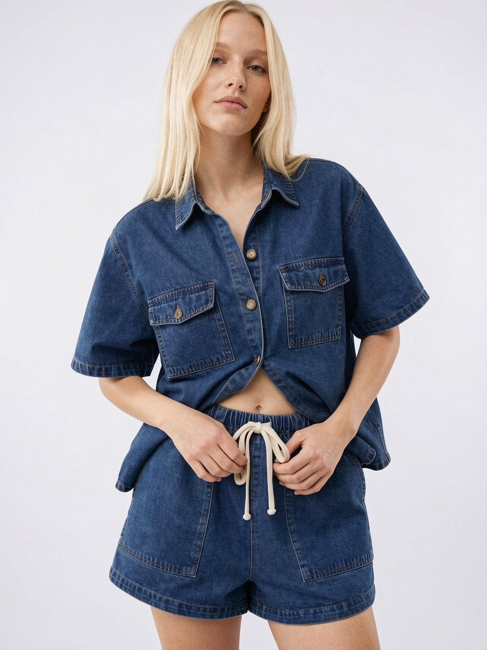 Ensemble Jean 2 Pièces Chemise Shorts Femme - 1