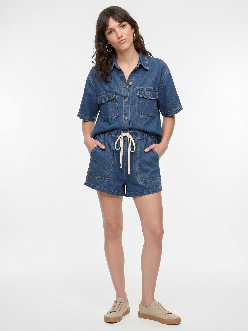 Ensemble Jean 2 Pièces Chemise Shorts Femme - 10