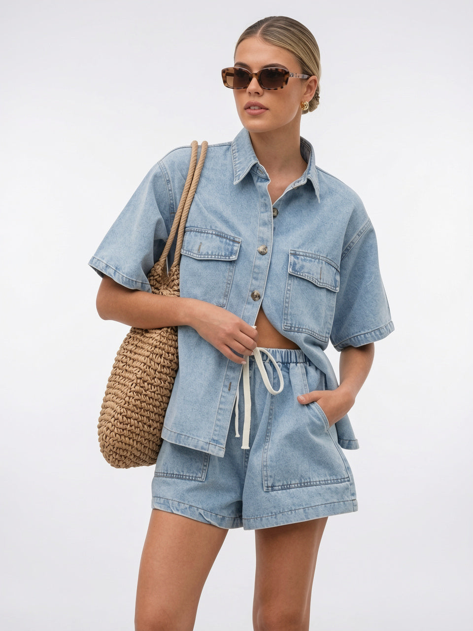 Ensemble Jean 2 Pièces Chemise Shorts Femme - 17