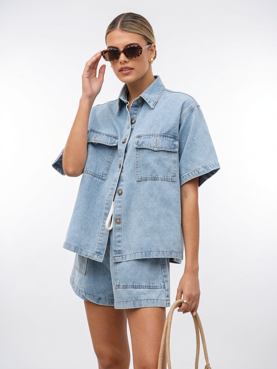 Ensemble Jean 2 Pièces Chemise Shorts Femme - 18