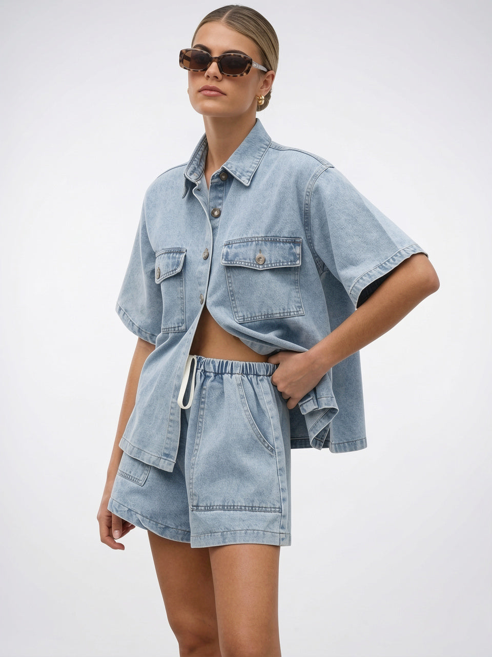 Ensemble Jean 2 Pièces Chemise Shorts Femme - 19