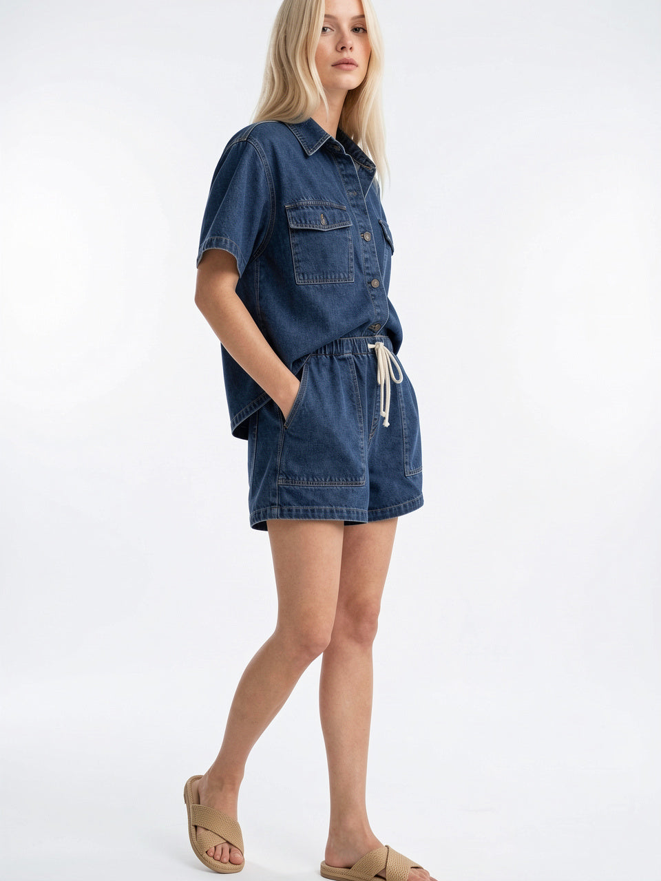 Ensemble Jean 2 Pièces Chemise Shorts Femme - 2