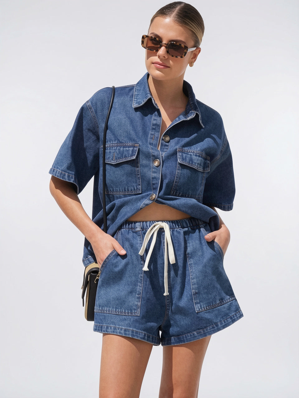 Ensemble Jean 2 Pièces Chemise Shorts Femme - 22