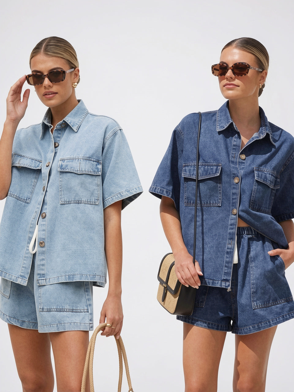 Ensemble Jean 2 Pièces Chemise Shorts Femme - 25